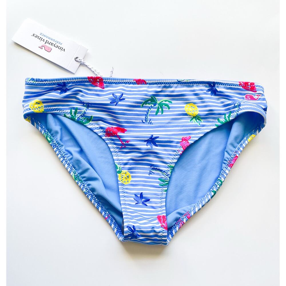 NWT Vineyard Vines Girl's Blue and White Striped Tropical Swim Bottoms Size 14